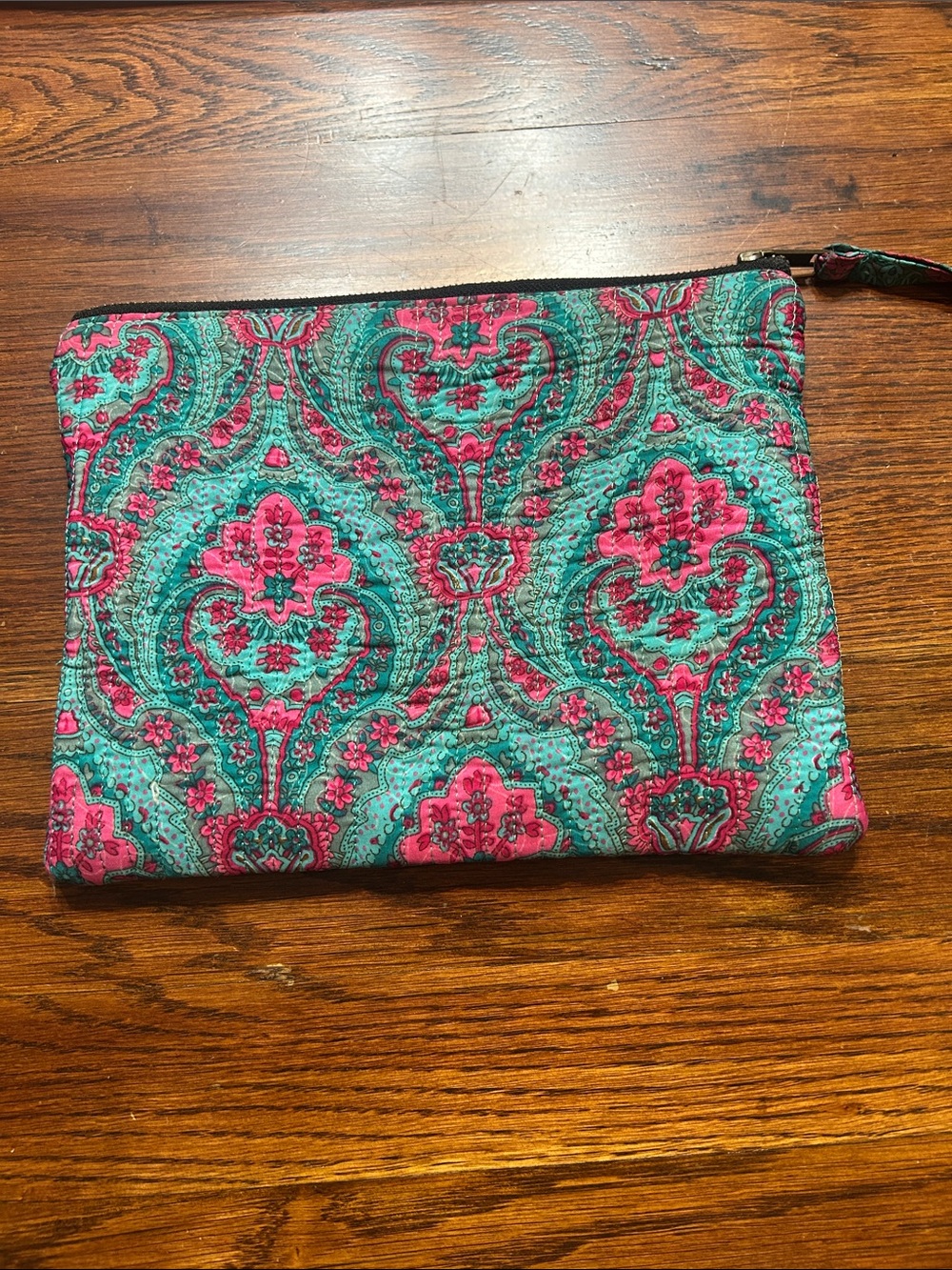 EARTHBOUND Quilted Floral Paisley Wristlet Pouch in Teal and Pink